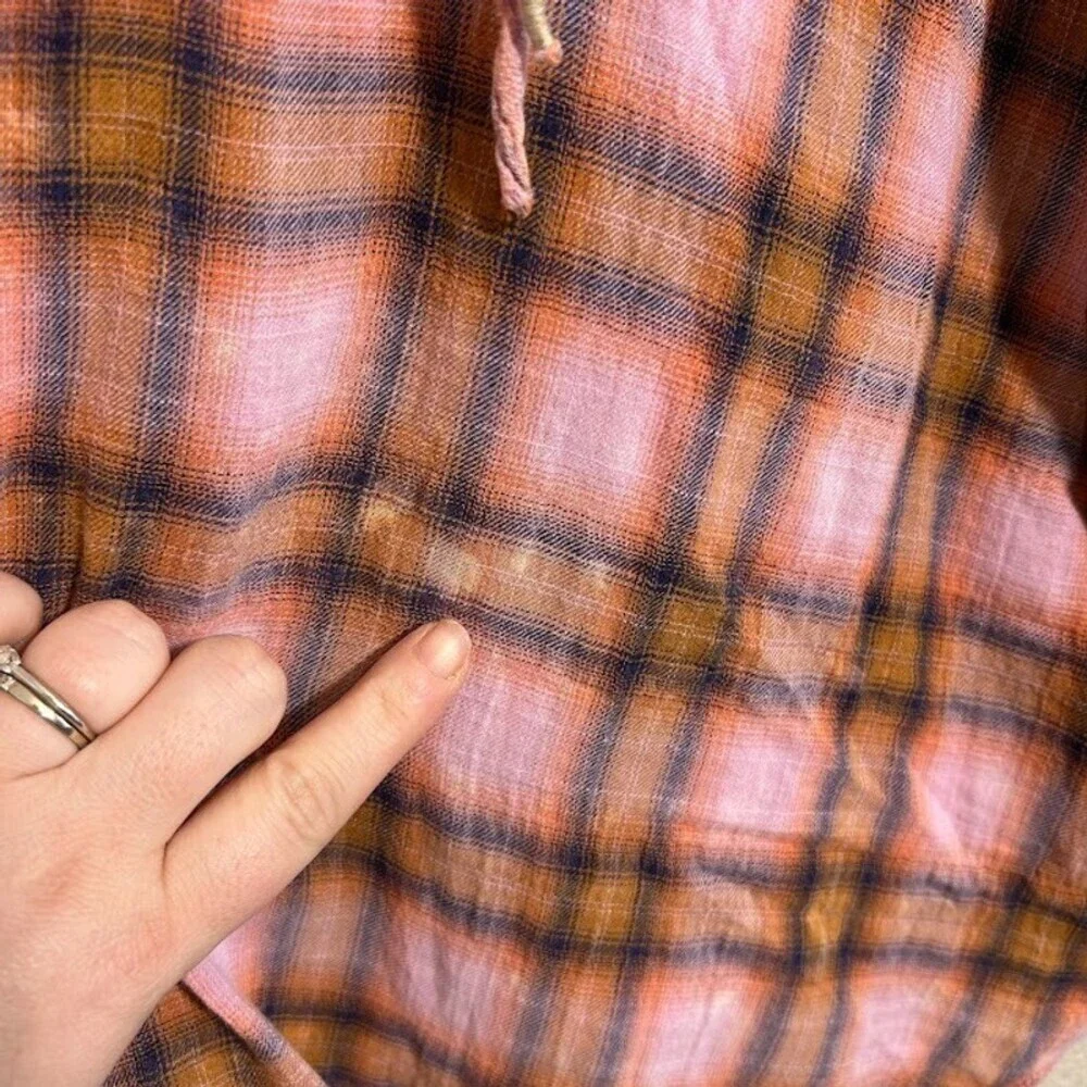 We The Free People One of the Boys Plaid Tunic Shirt S Pink Orange Boxy Popover - Picture 8 of 10